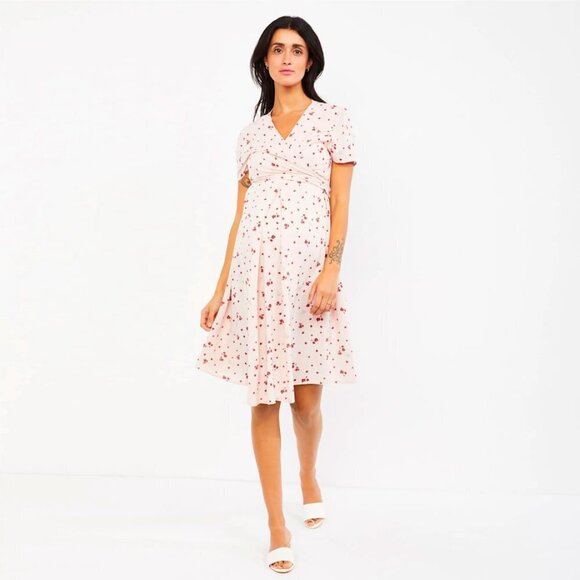 NWT Isabella Oliver Leonie Tie Pink Blush Petal Print Maternity Dress Sz 8 - Picture 1 of 12